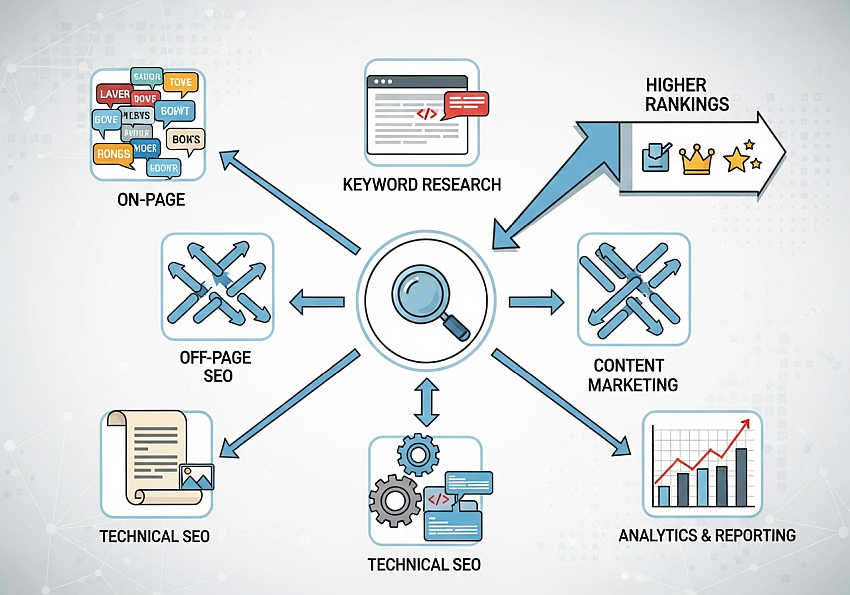 Estratégias de pesquisa de palavras-chave e otimização de conteúdo SEO