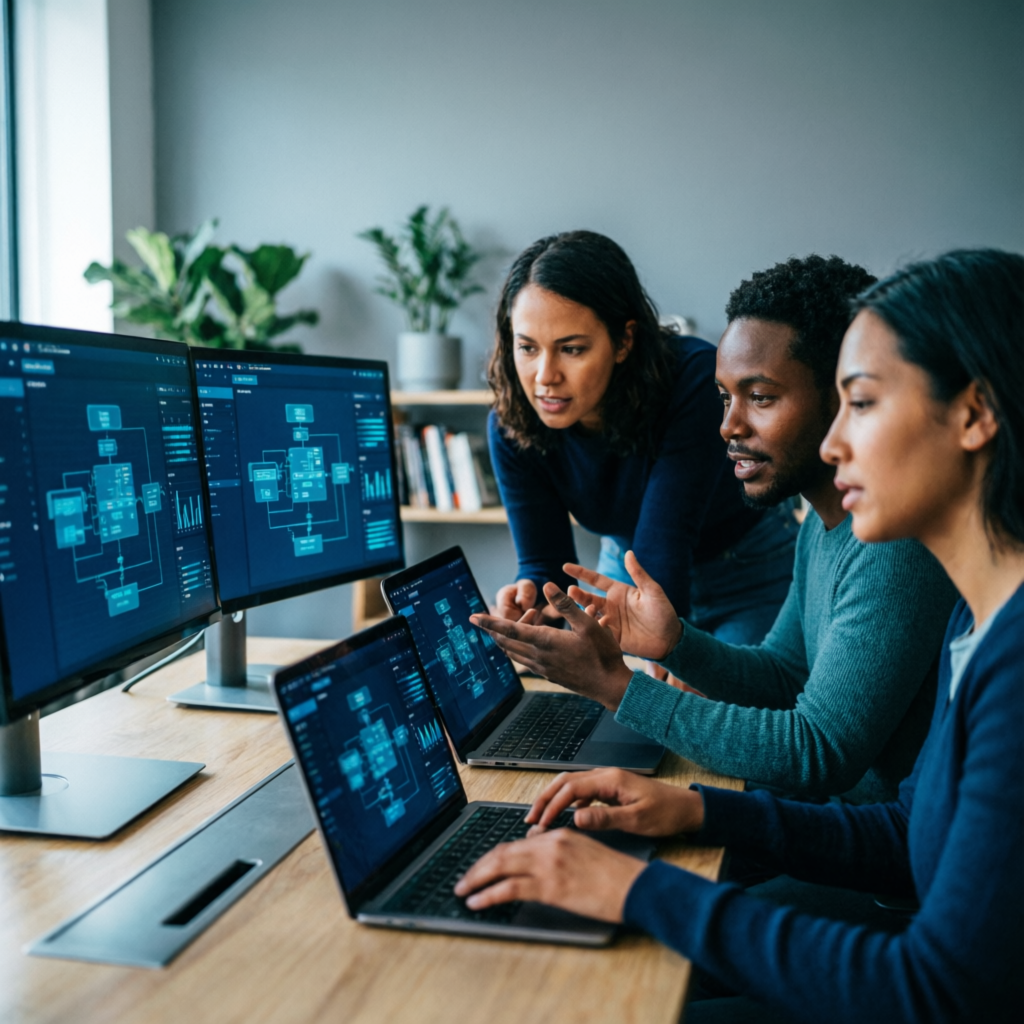 Ninja Coding Pro team coordinating delivery across multiple screens