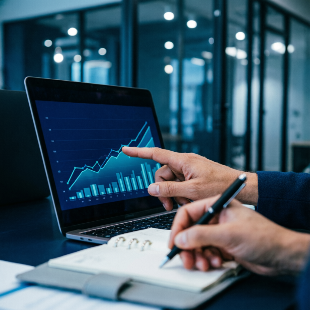 Reviewing growth analytics during a strategy session