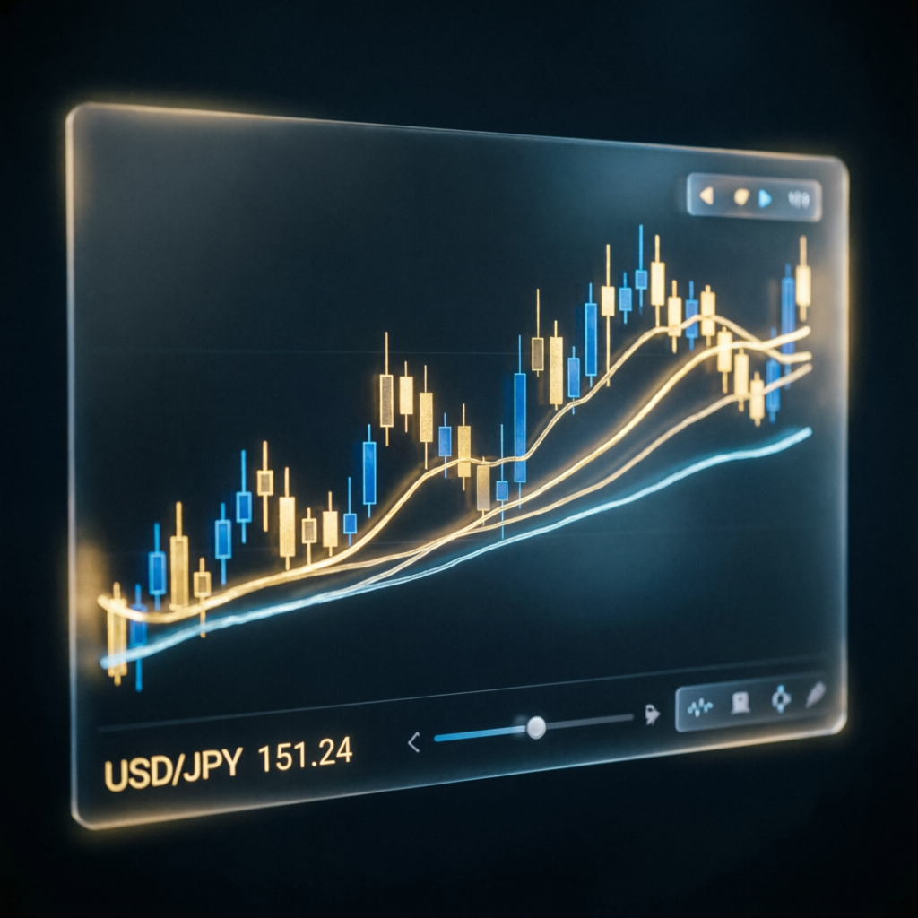 Professional forex trading chart with candlesticks showing market analysis