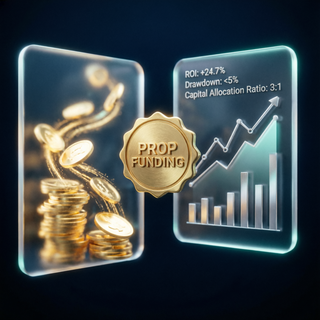 Prop funding concept with ROI and capital allocation metrics