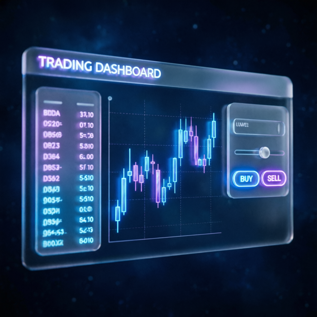 Futuristic trading dashboard interface representing Topstep's technology platform