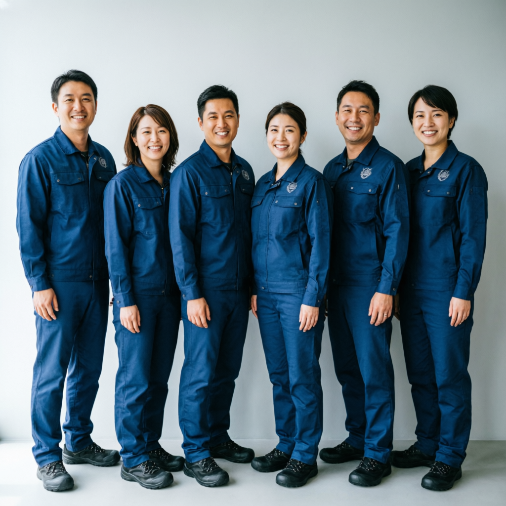 Professional water damage restoration team in matching uniforms