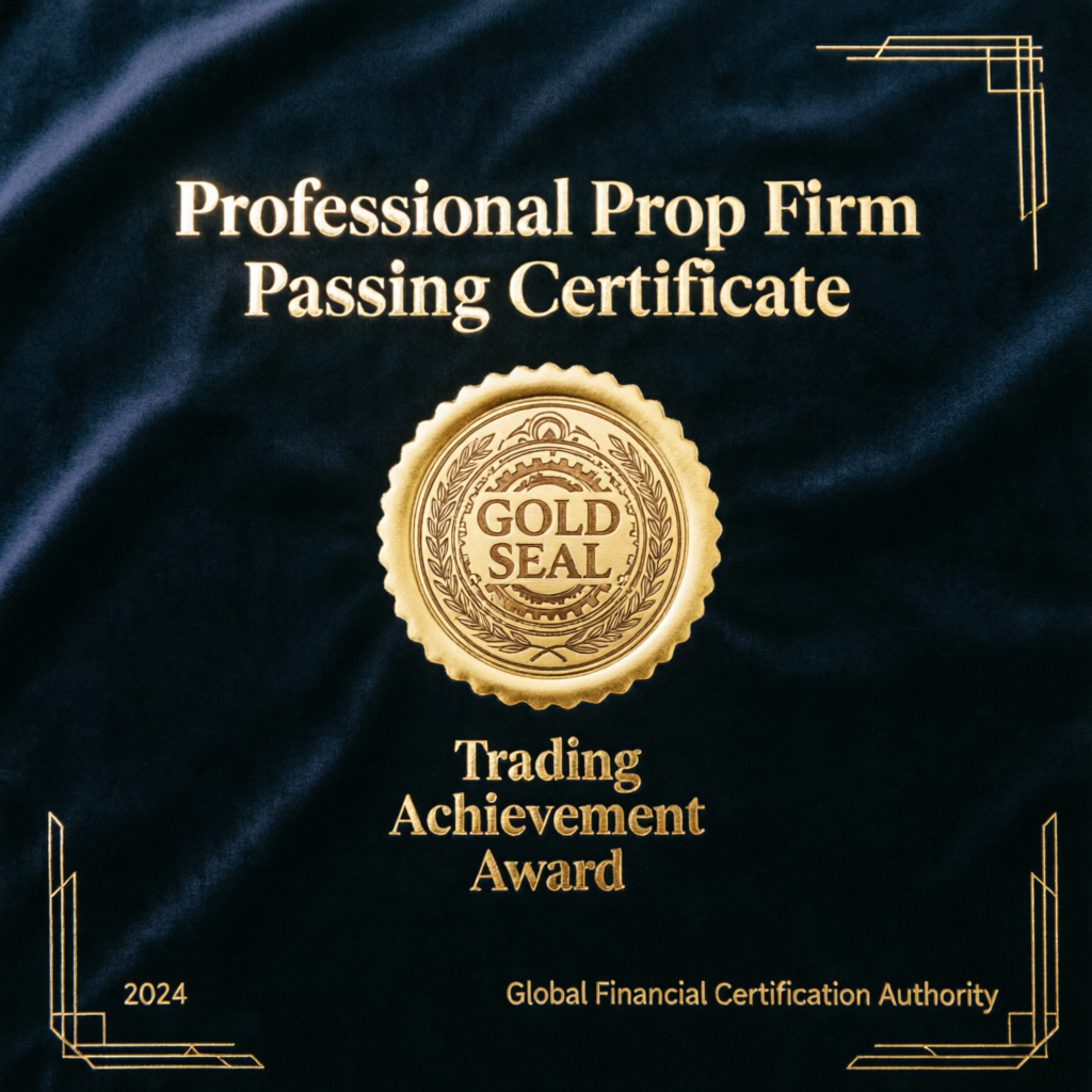 Professional Prop Firm Passing Certificate with gold seal for Moneta funded trading achievement