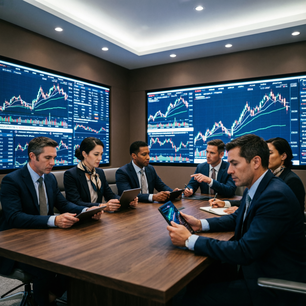 Trading strategy team meeting discussing Apex Trader Funding evaluation