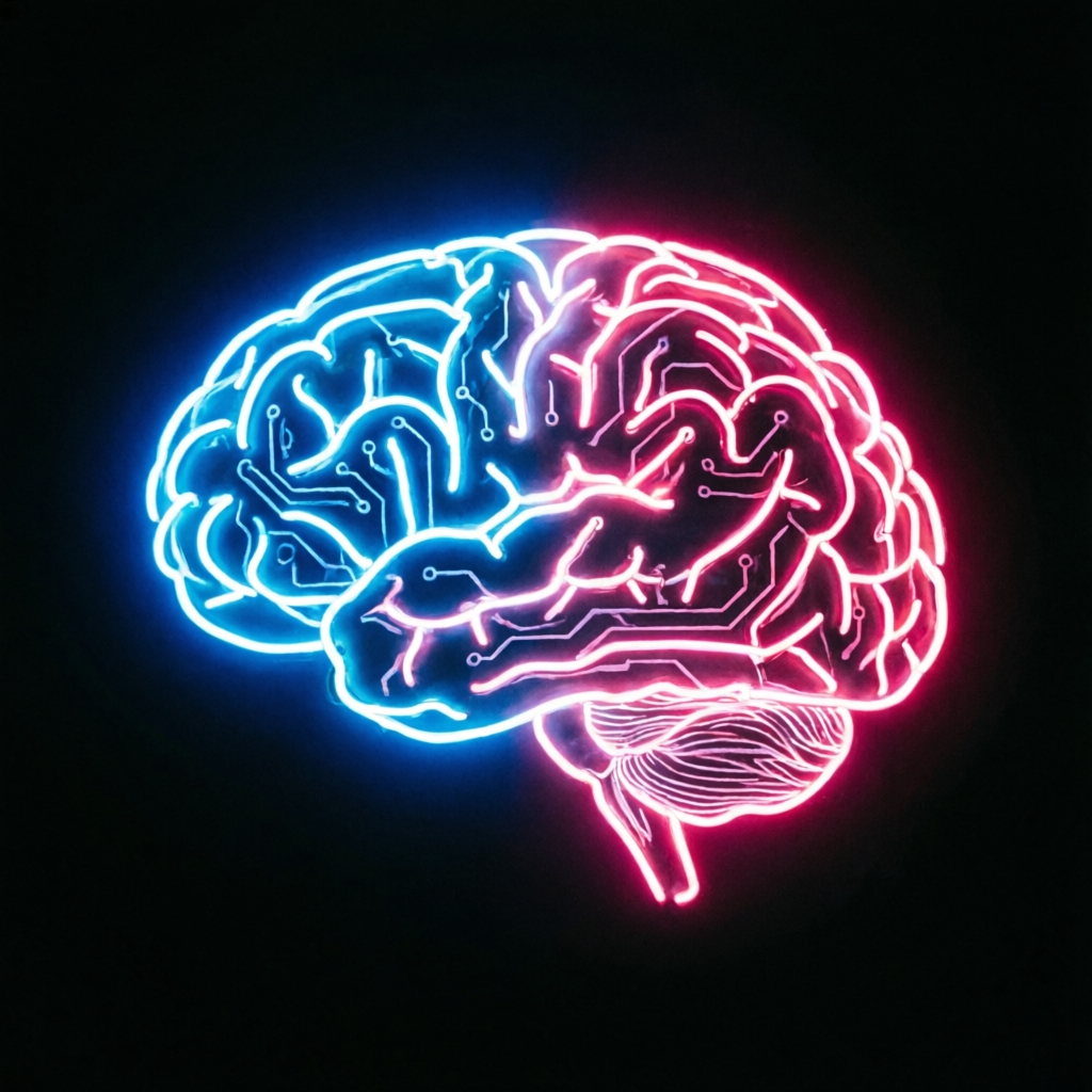 Неоновая иллюстрация мозга — AI-ассистент BarsTech