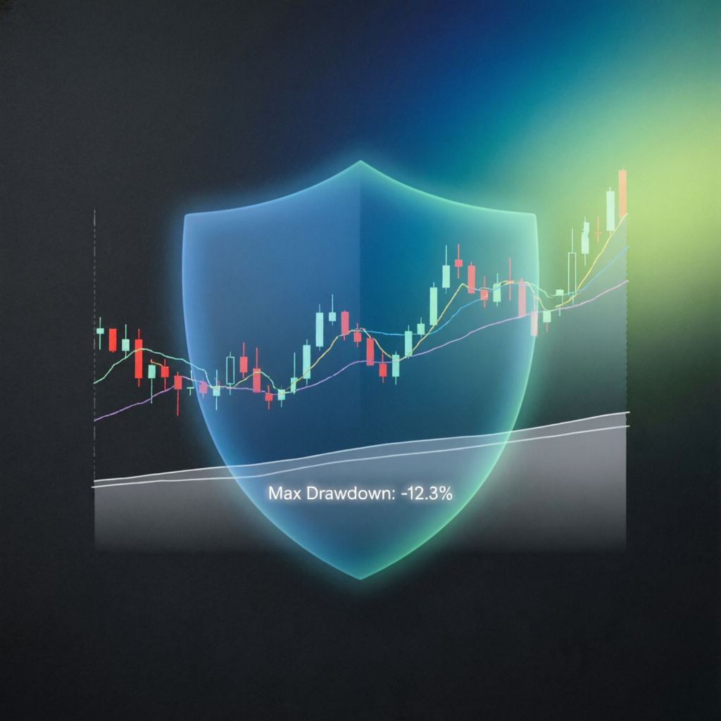 Risk management visualization showing drawdown protection in futures trading