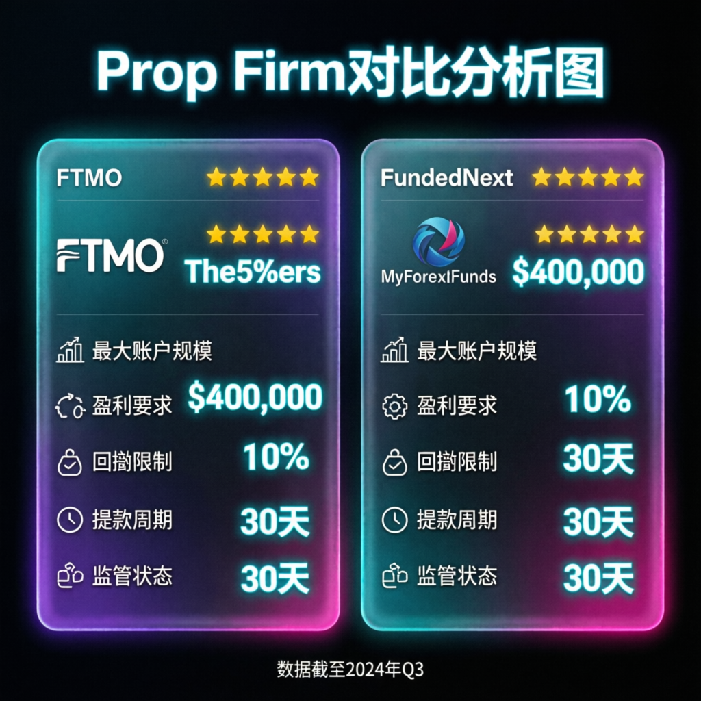 Prop firm comparison analysis showing different trading firms side by side