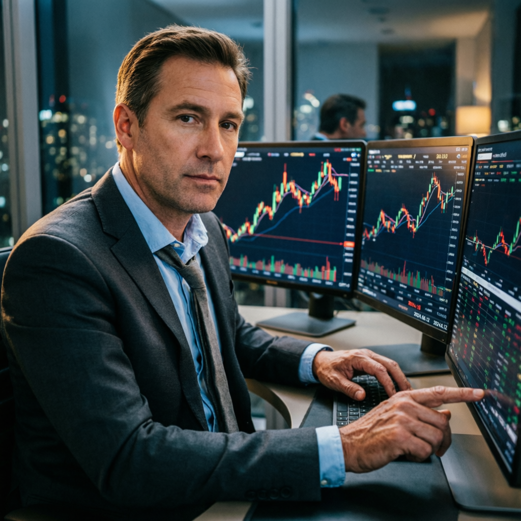 Professional futures trader analyzing Apex Trader Funding evaluation dashboard