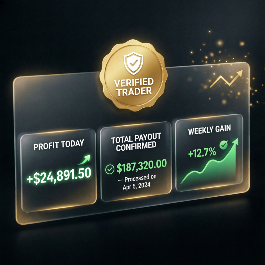 Funded trading account showing verified trader status and confirmed payouts
