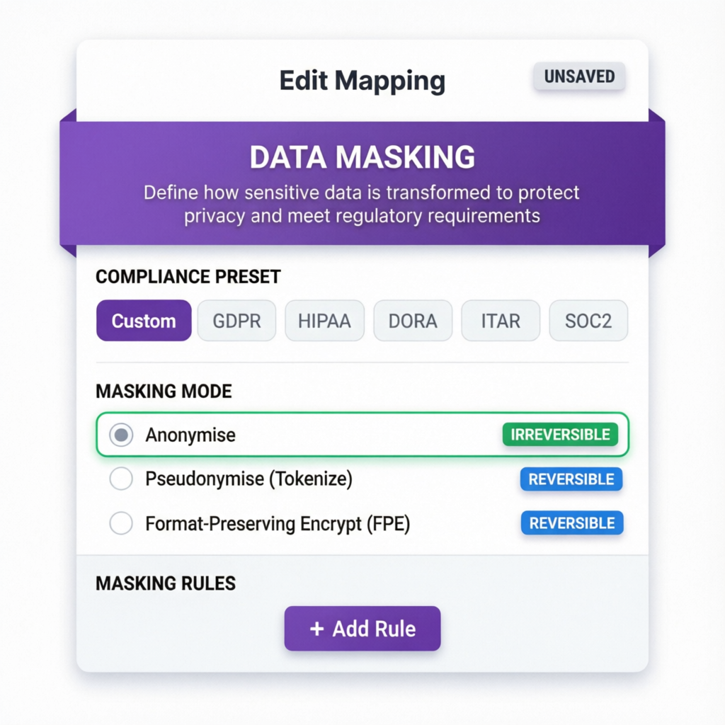 Sensyze Data Masking Interface