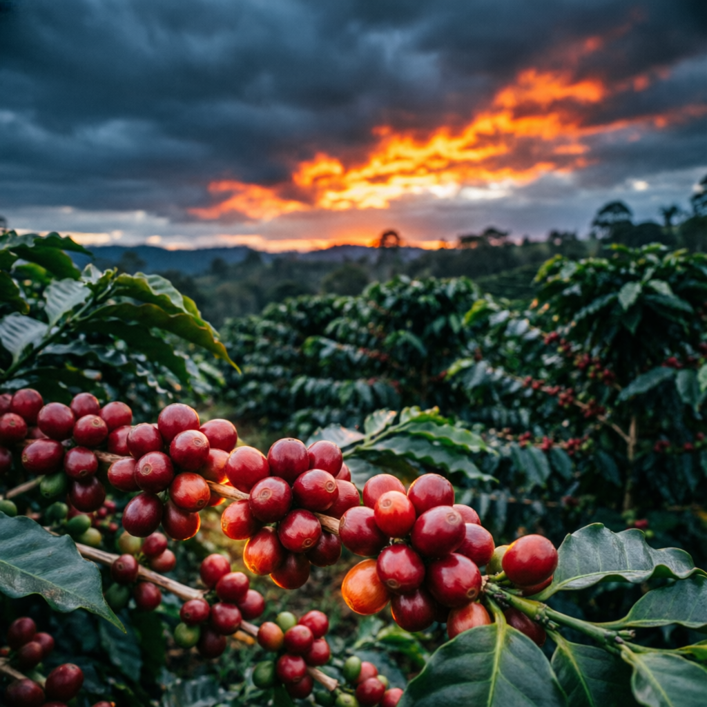Kaffeefarm im Abendlicht