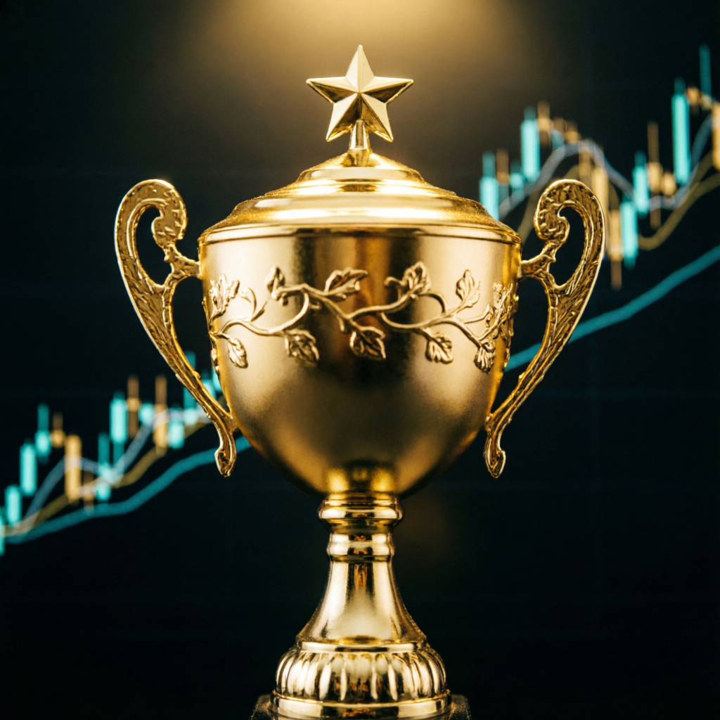 Golden trophy representing success in prop firm challenge passing