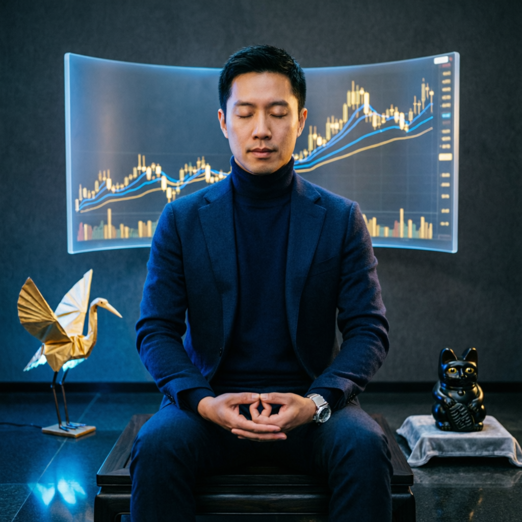 Trading psychology and discipline concept with focused trader