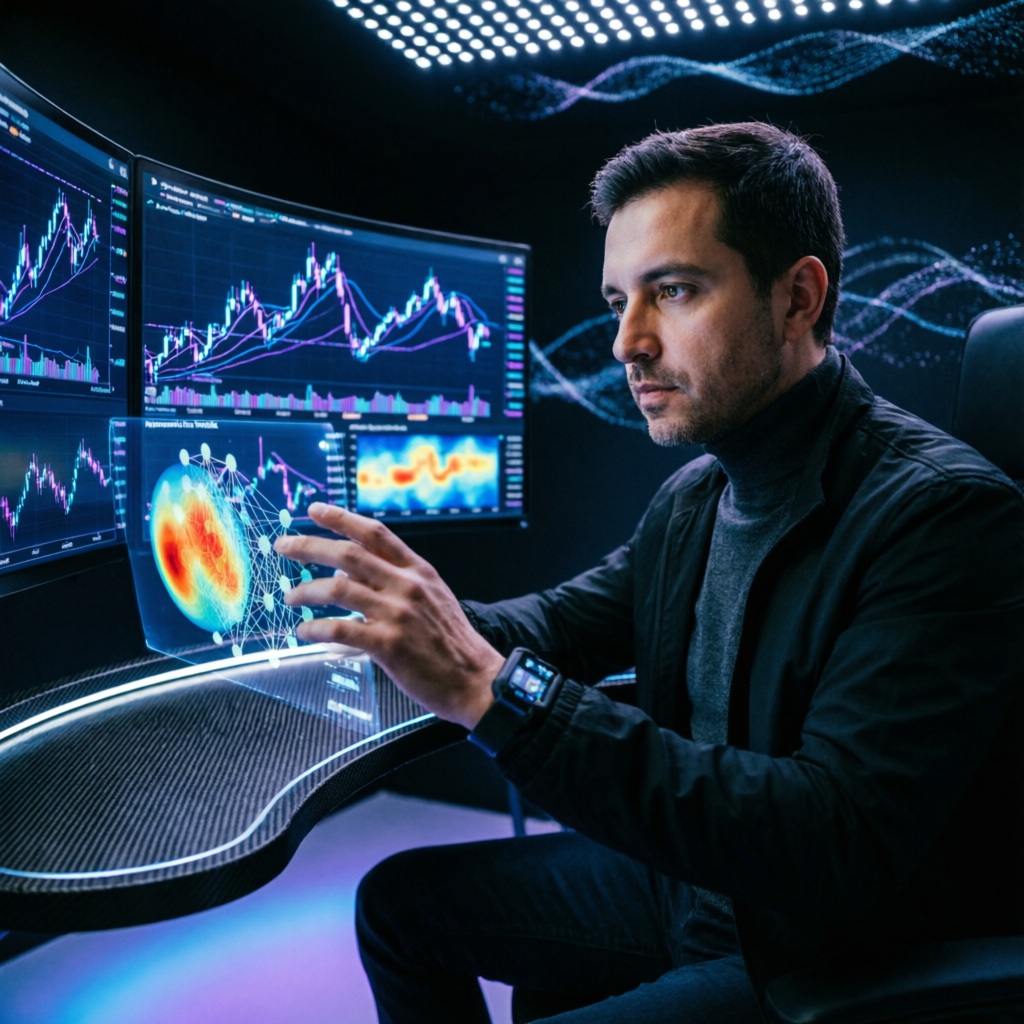 Professional trader analyzing Apex 50K evaluation charts on multiple screens
