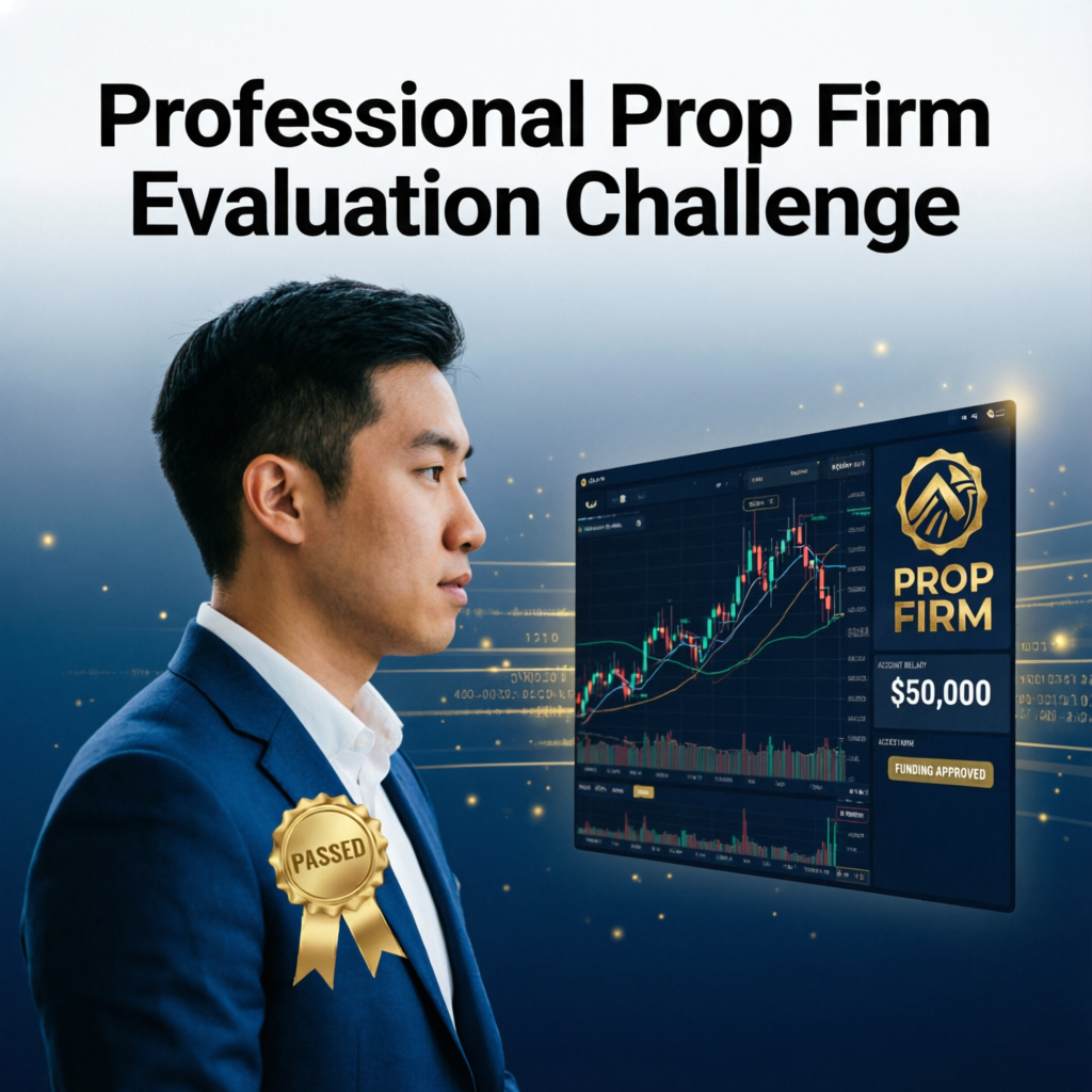 Professional prop firm evaluation challenge passed trader with funded account