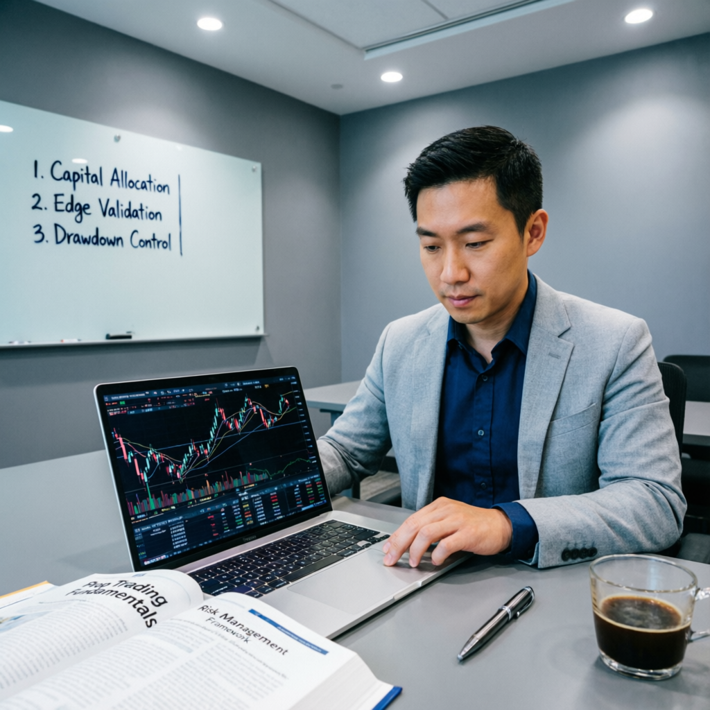 Trader studying prop trading fundamentals and risk management
