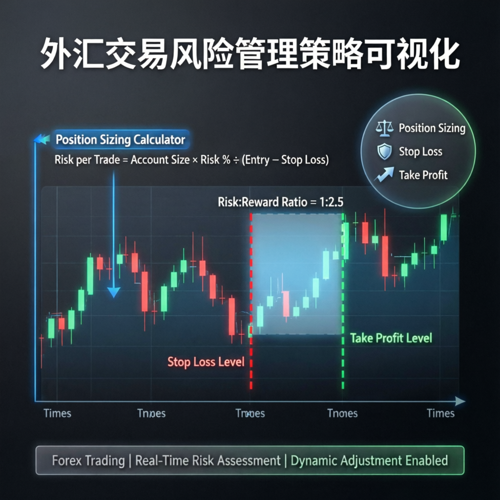 Risk management strategy visualization showing position sizing, stop loss, and take profit levels