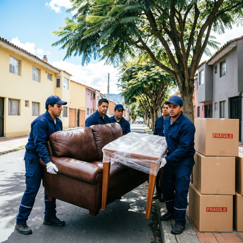 Trasteos Teusaquillo equipo profesional cargando muebles con empaque