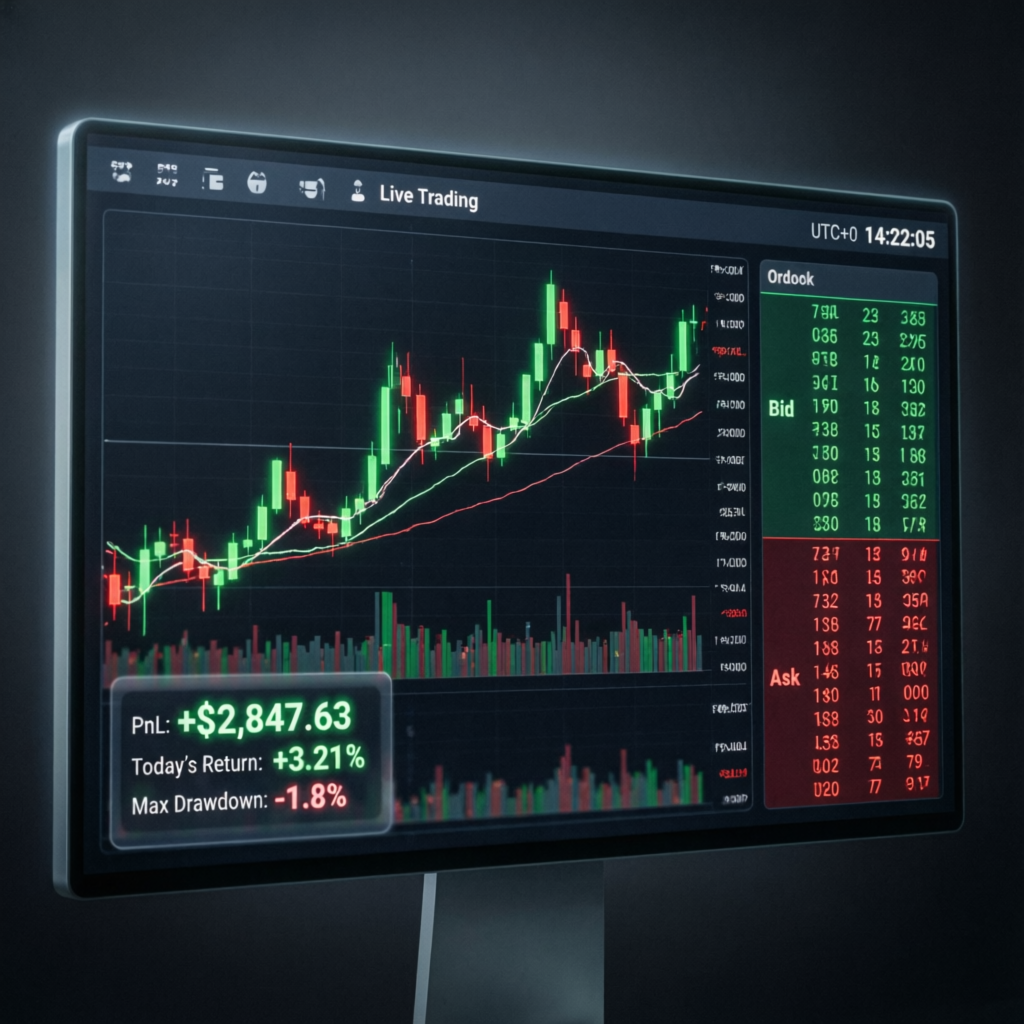 Apex Trader Funding live trading dashboard showing futures charts and order book