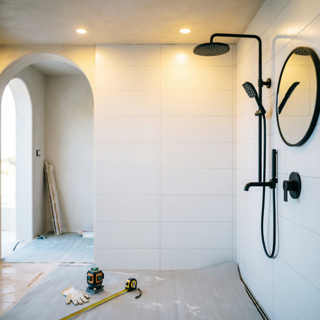 Reforma de baño con azulejos y grifería moderna