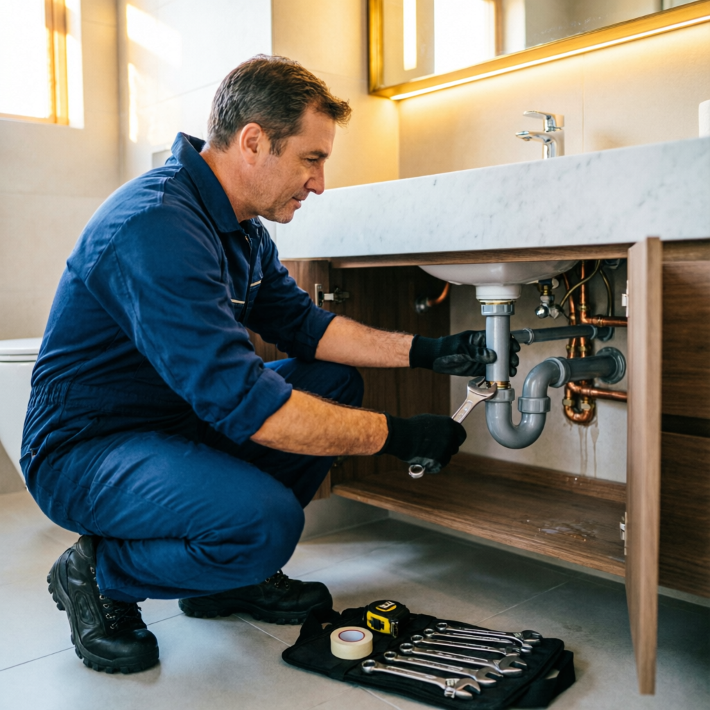 Trabajo de fontanería en baño