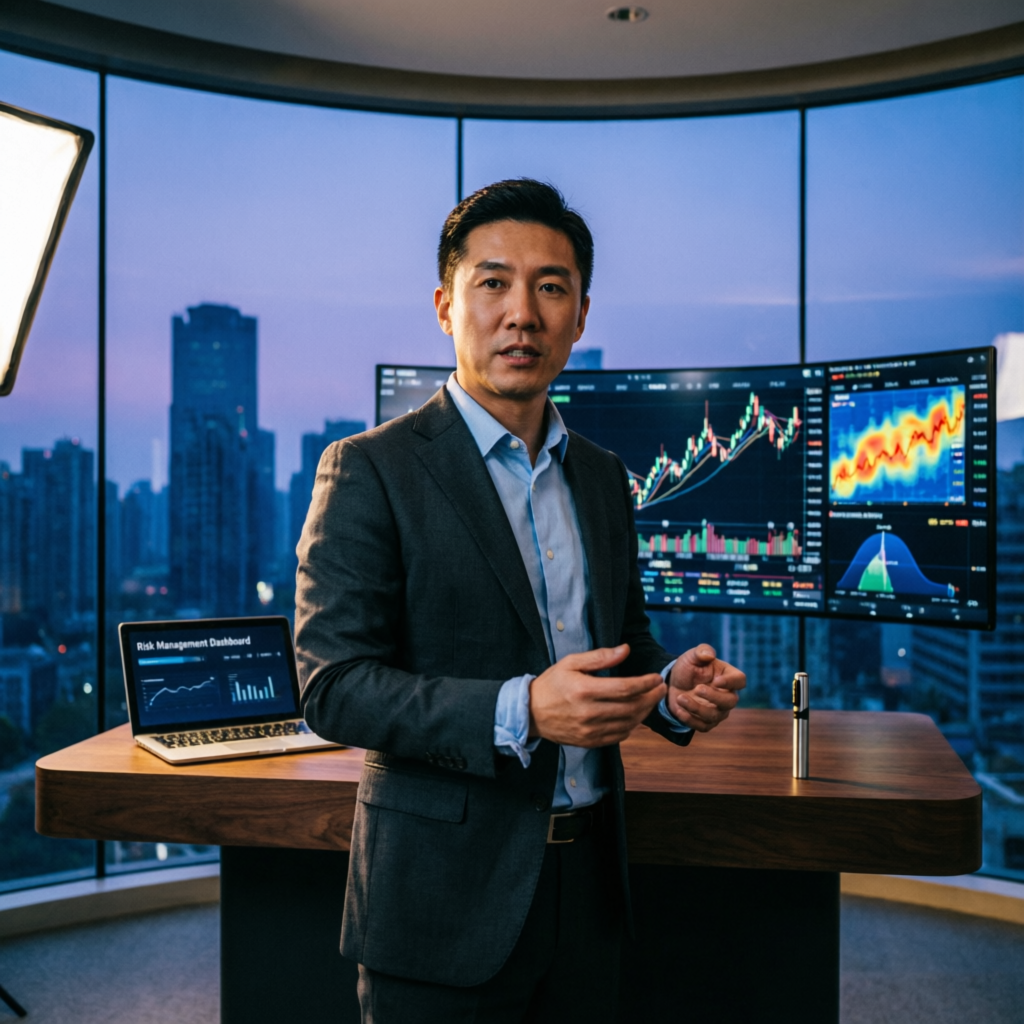 Professional trading mentor presenting risk management strategies