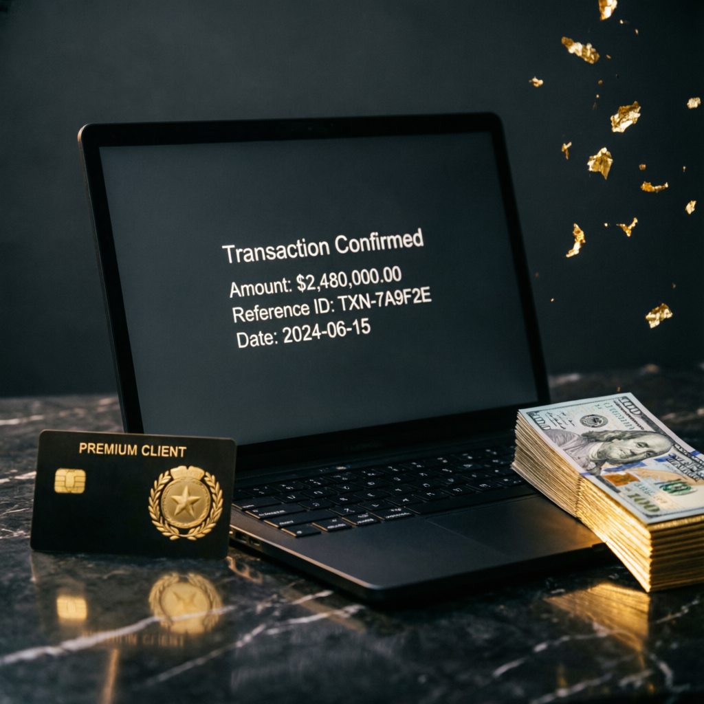 Premium payout success with transaction confirmation and cash