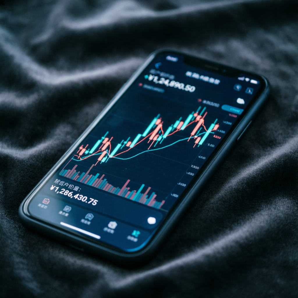 Mobile trading app showing forex charts and profits on smartphone