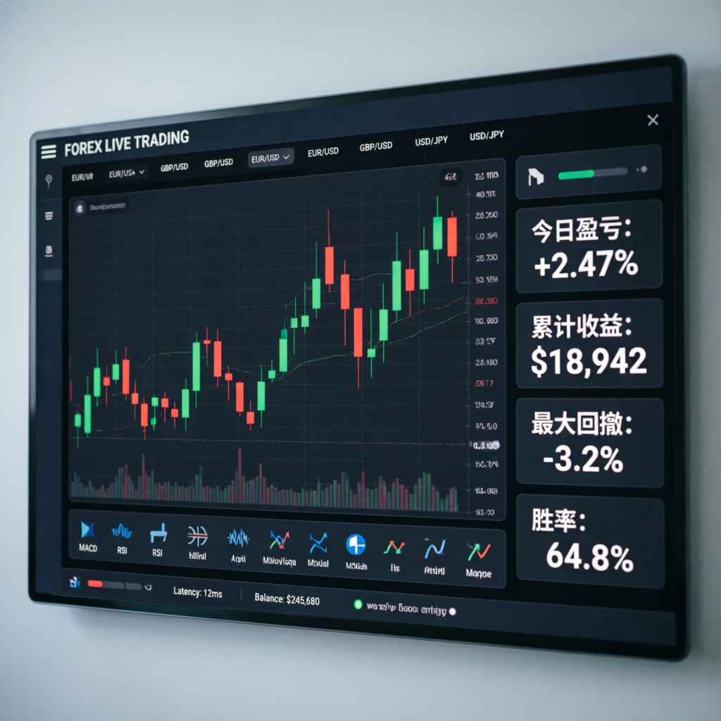Professional forex trading dashboard with live charts and profit metrics