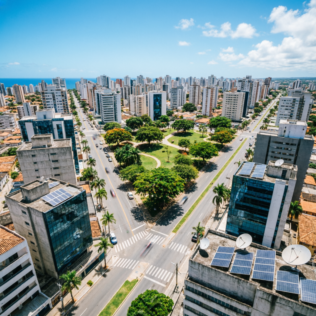 Vista aérea de Feira de Santana mostrando a organização urbana e avenidas