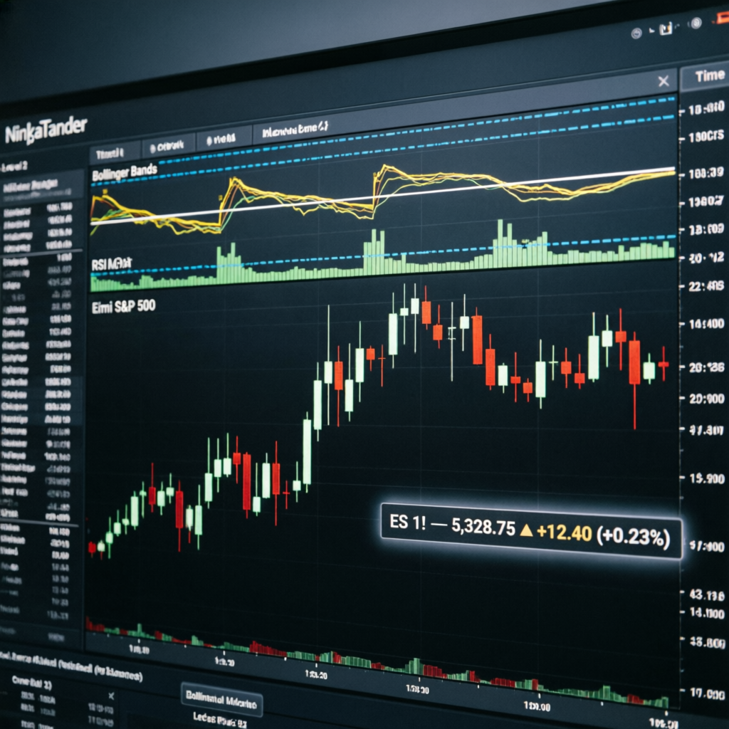NinjaTrader futures trading chart with technical indicators