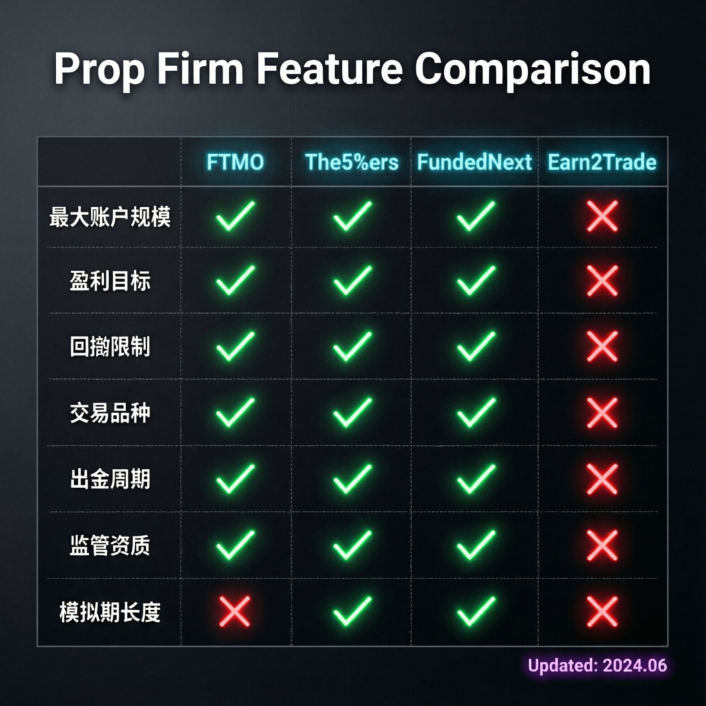 Prop firm feature comparison table