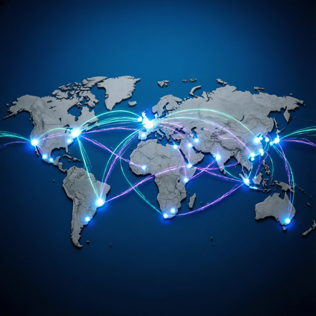 Global network of traders connected worldwide