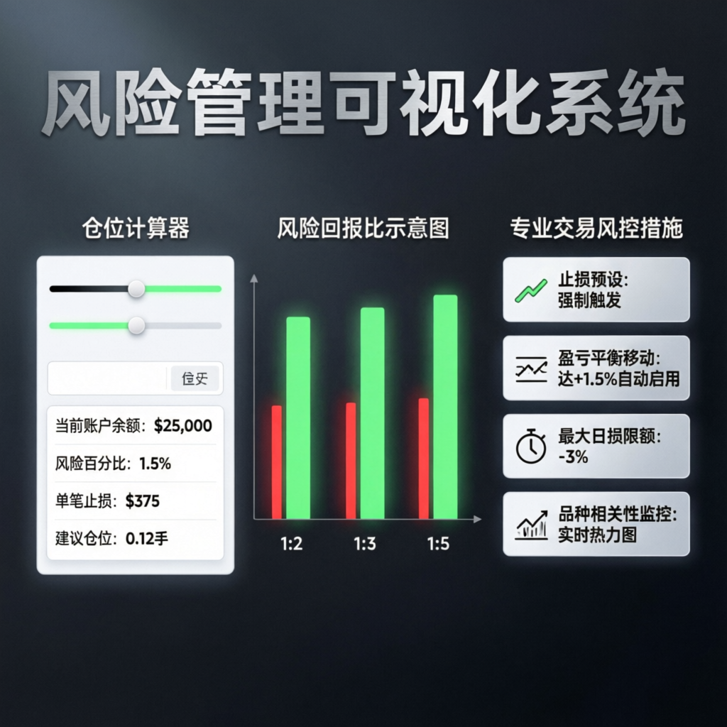 Risk management visualization showing position sizing and risk to reward ratio