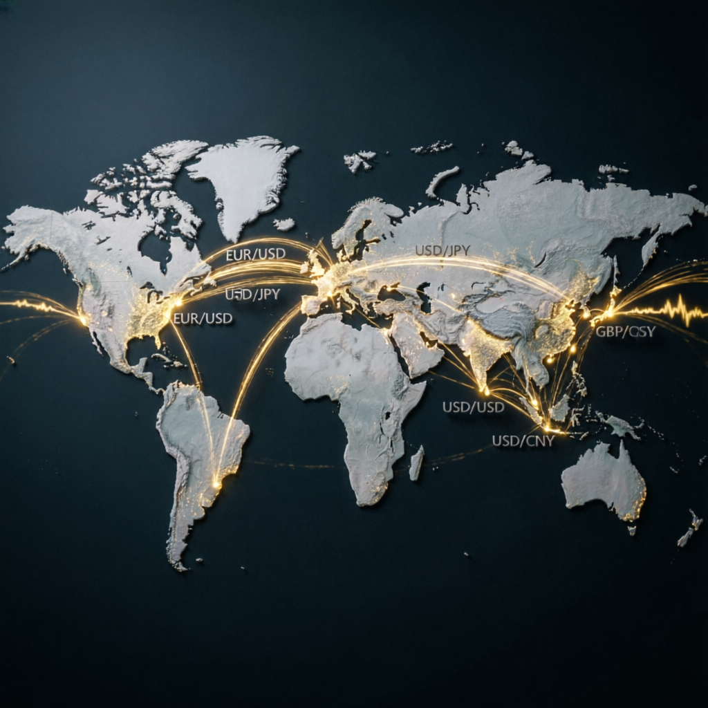 Global forex market map showing worldwide trading connections