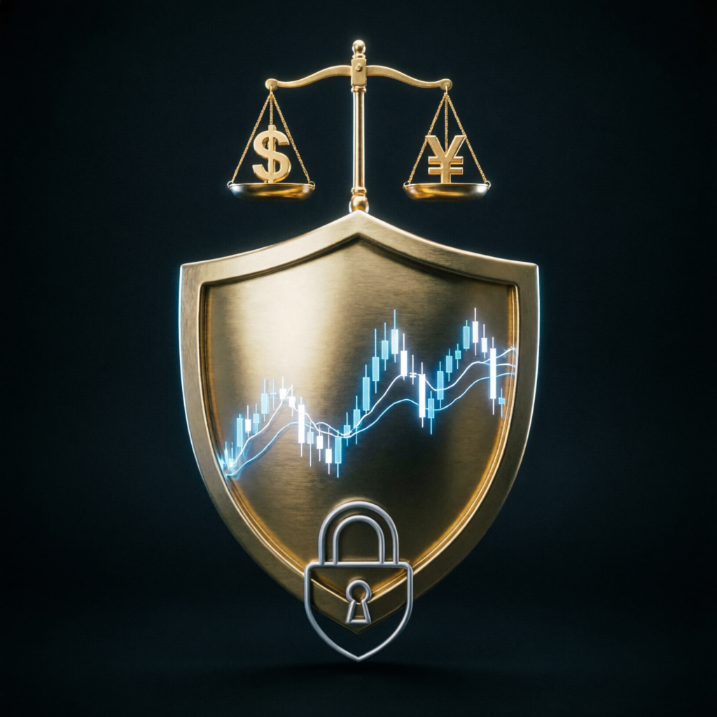 Risk management shield with forex charts representing capital protection