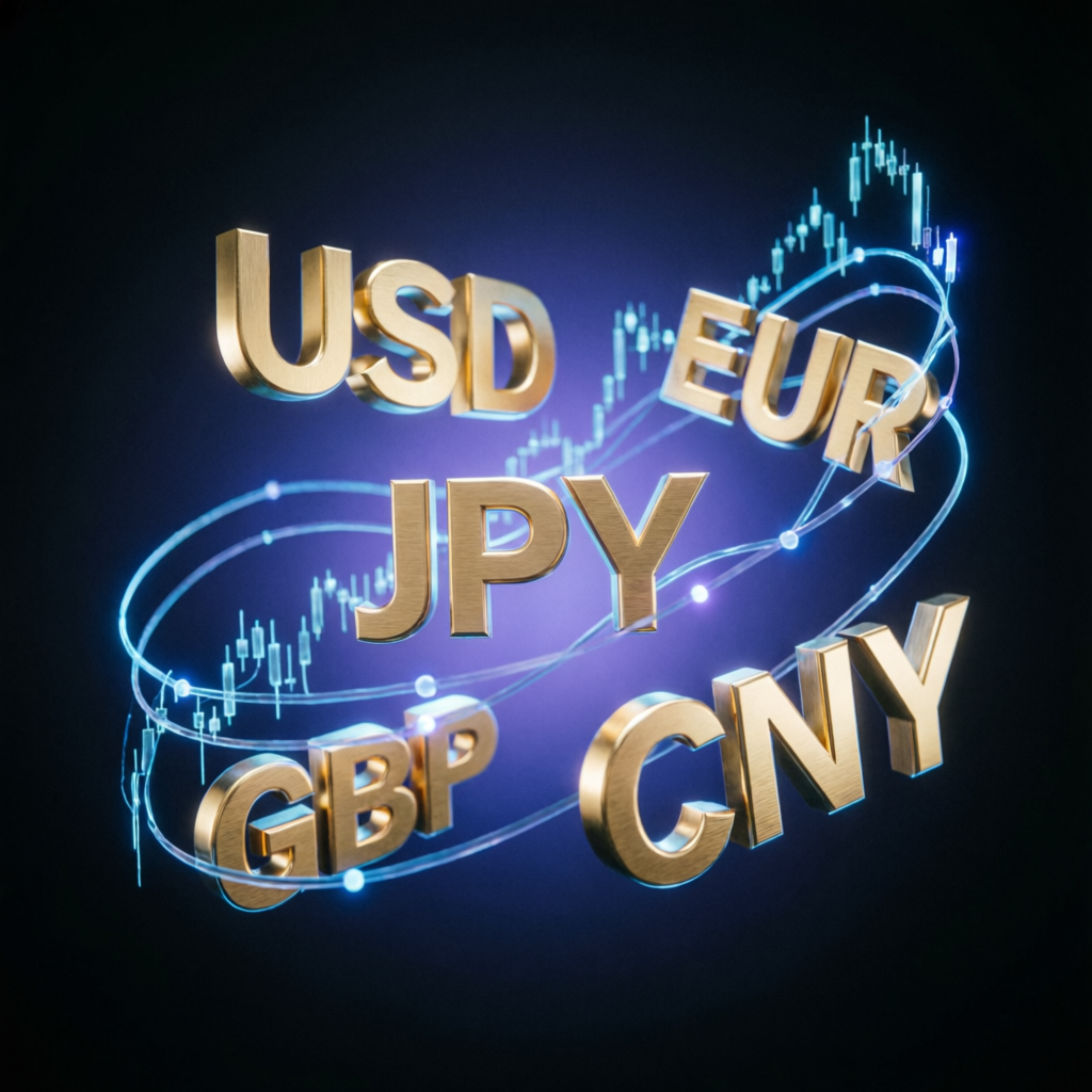 Global forex market with major currency pairs USD EUR JPY GBP