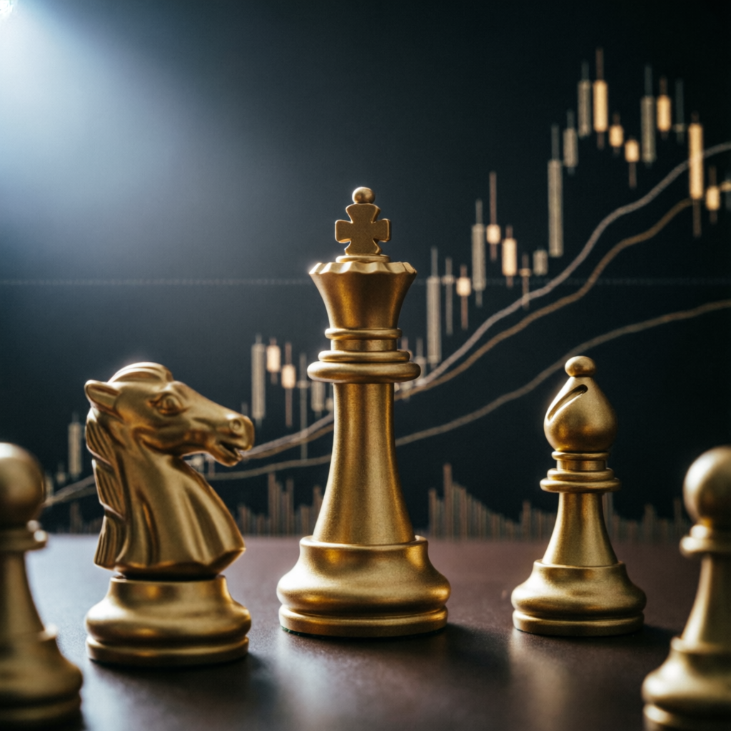Chess pieces representing trading strategy and psychology