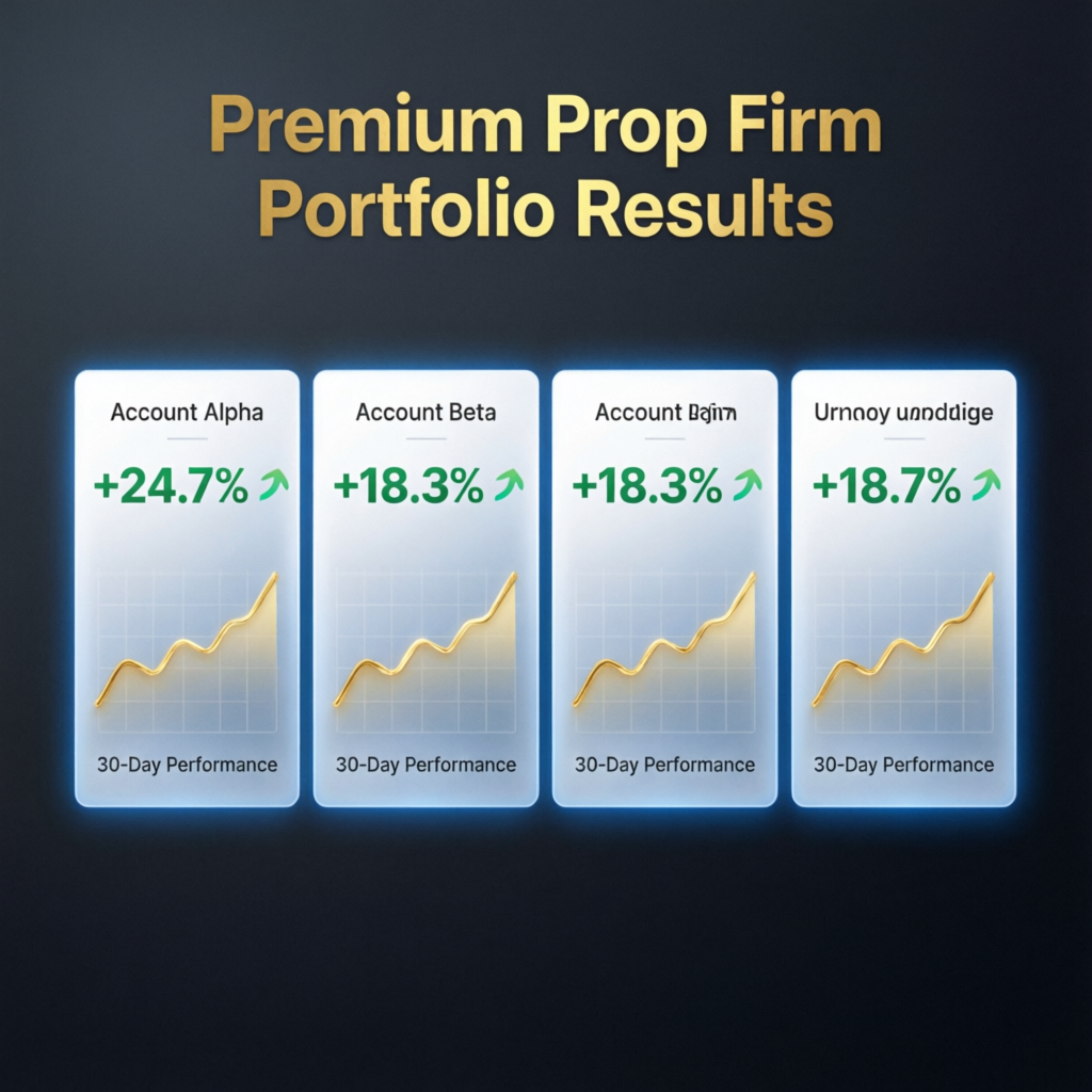 Premium prop firm portfolio results showing multiple successful accounts