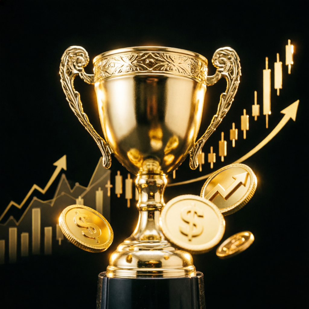 Success trophy with trading profits