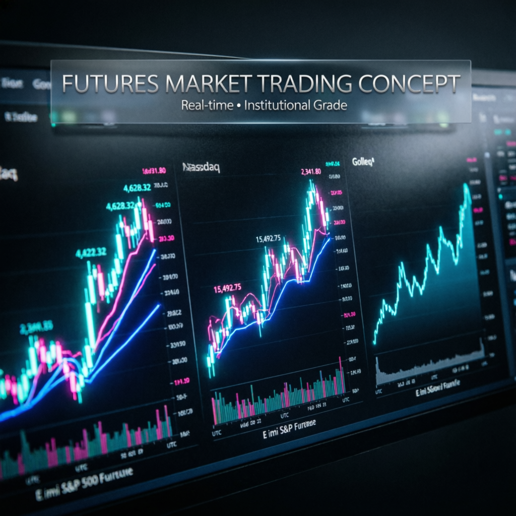 Futures market trading concept with multiple charts and institutional grade data