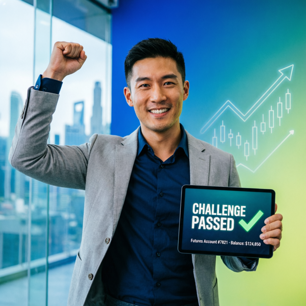 Trader celebrating passed prop firm challenge
