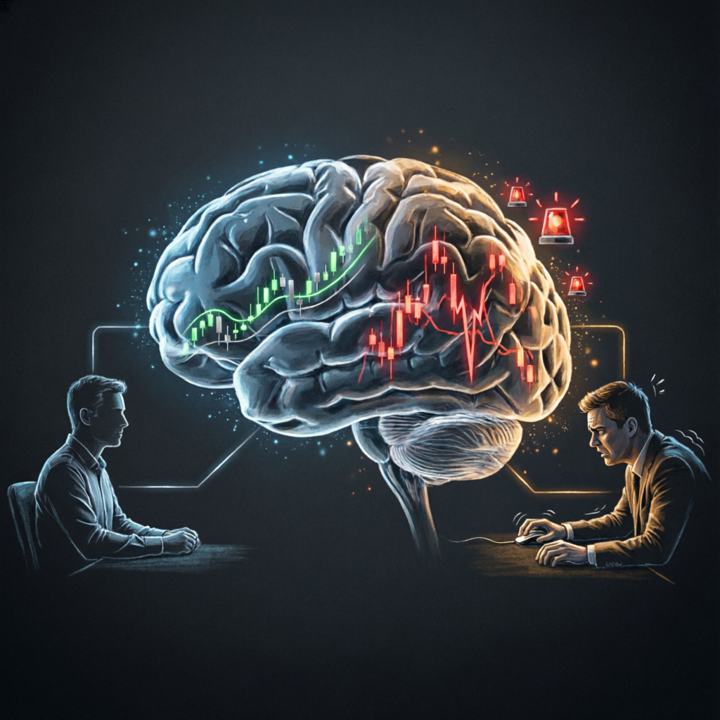 Trading psychology concept showing emotional control in trading decisions
