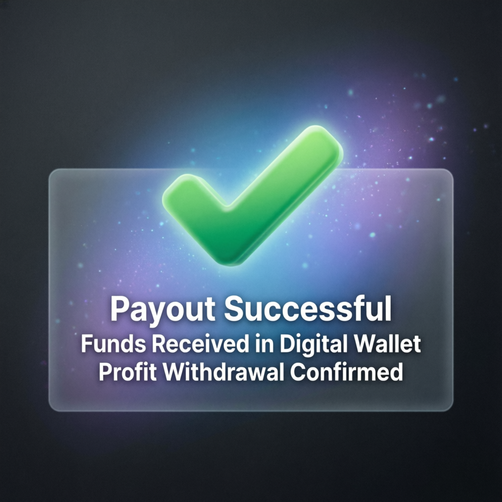 Payout successful notification showing funds received in digital wallet