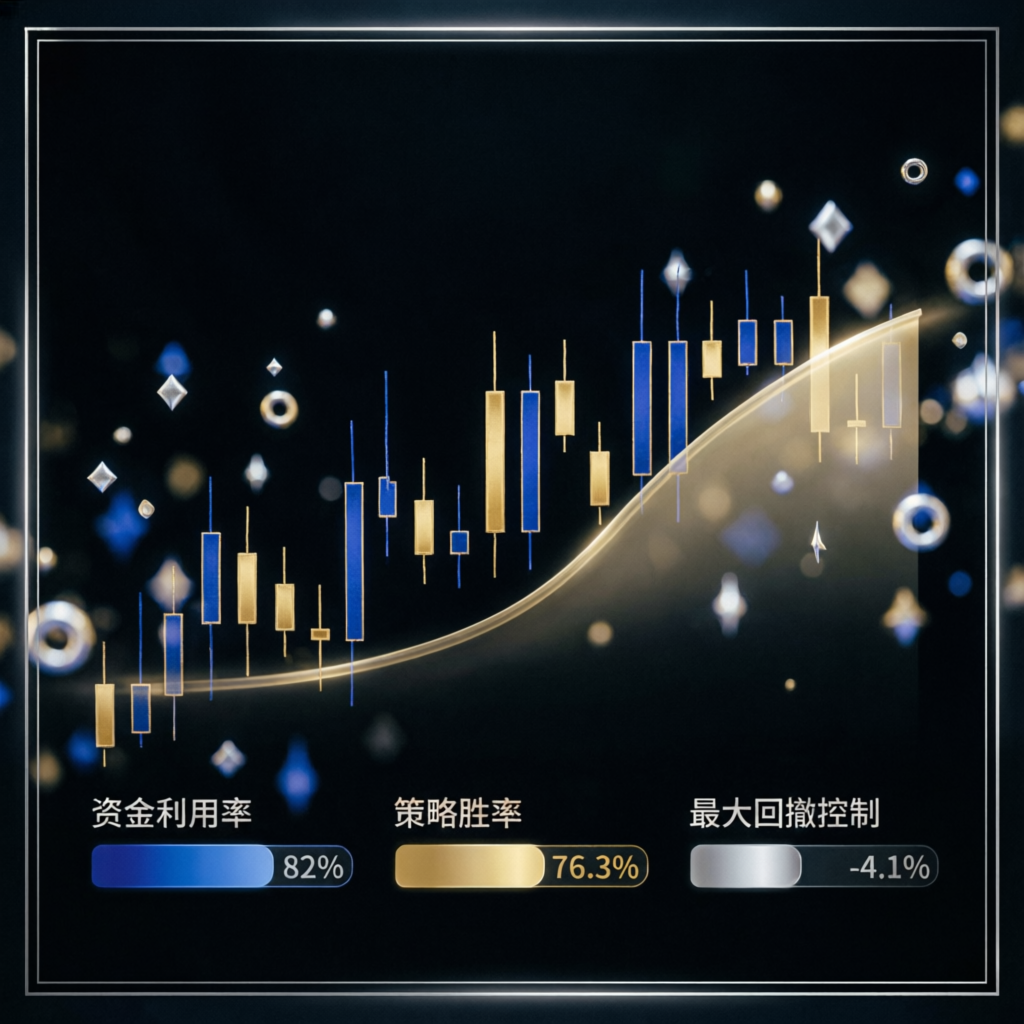 Institutional trading performance dashboard with candlestick charts and equity curve