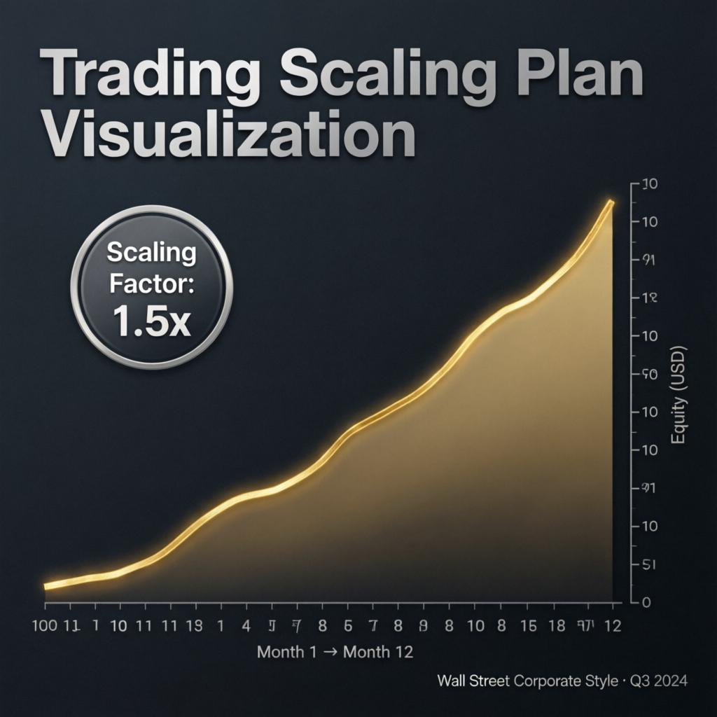 Trading scaling plan visualization showing account growth
