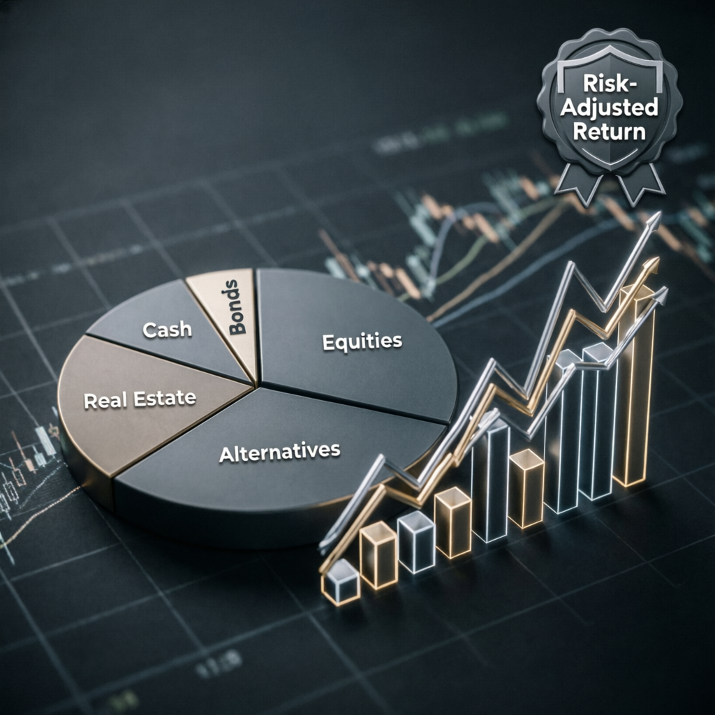 Risk management visualization with portfolio diversification charts