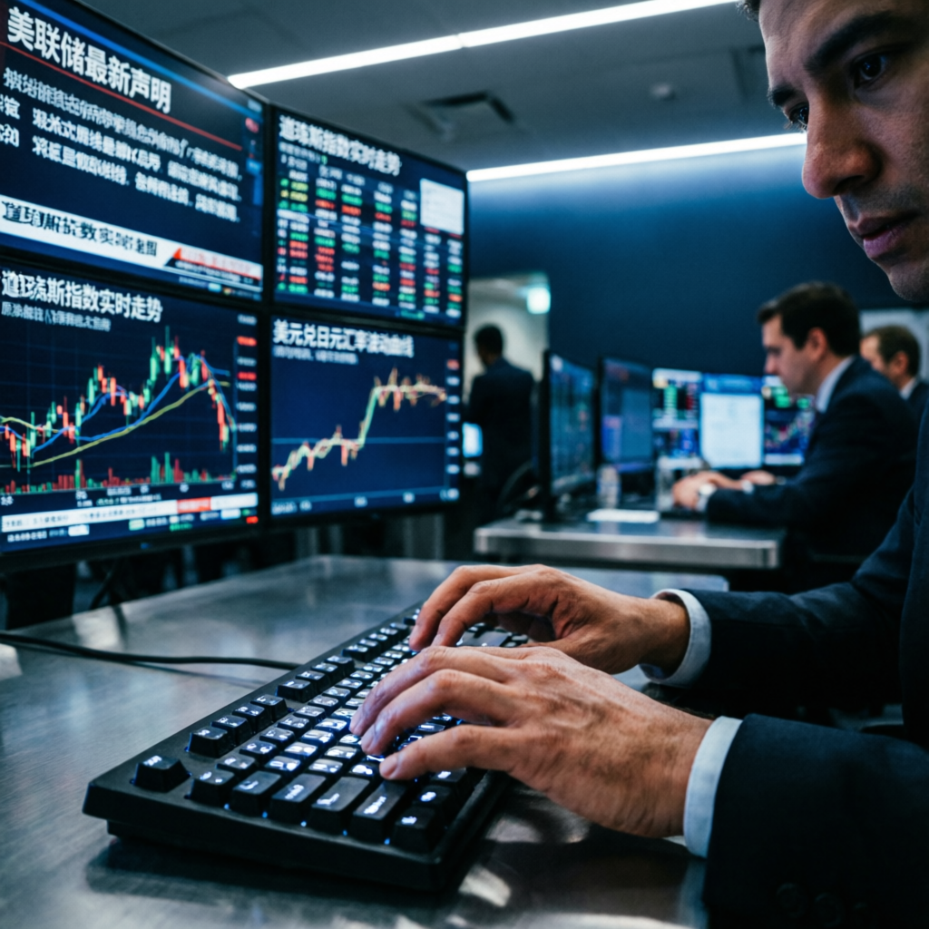 Professional trader monitoring Topstep news events on multiple screens