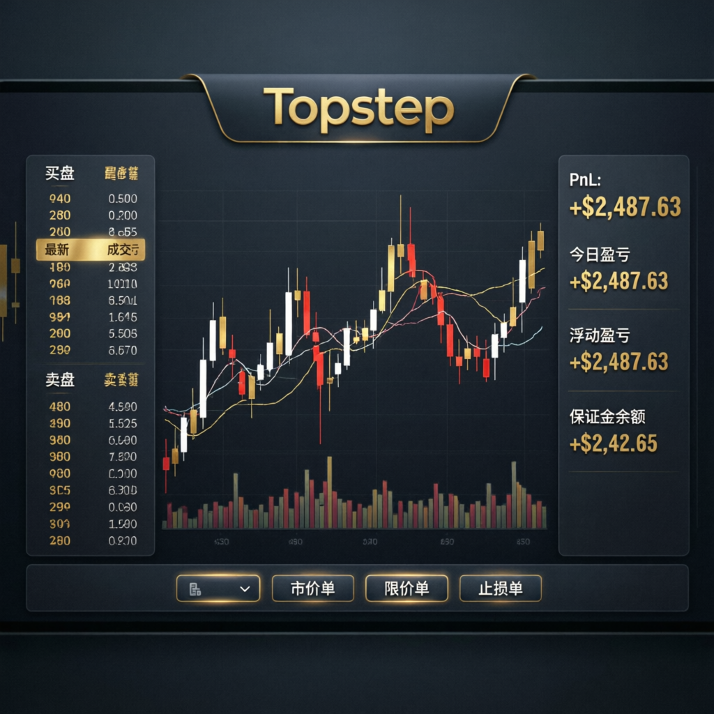 Topstep trading platform dashboard with live futures charts and PnL metrics